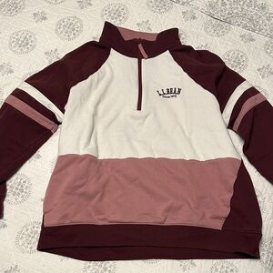 L.L. Bean Women's Colorblock Quarter-Zip Sweater in Burgundy, Rose, and White